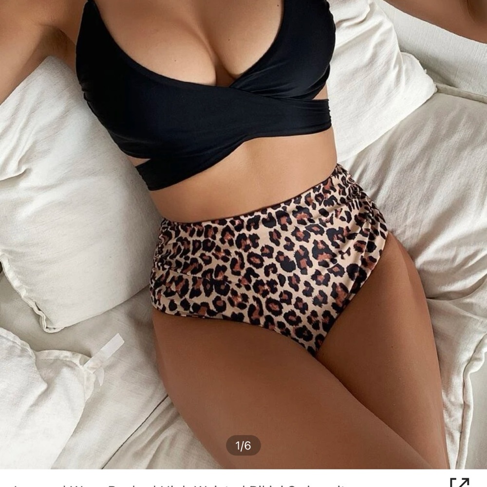 Strap he top high waisted cheetah bathing suit from SHEIN